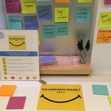 Multi colored post-it notes for happiness project