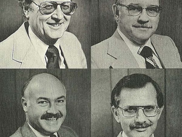 Black and white photo showing the Four portrait headshots of the original BRPH founds