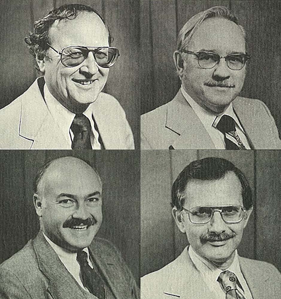 Black and white photo showing the Four portrait headshots of the original BRPH founds