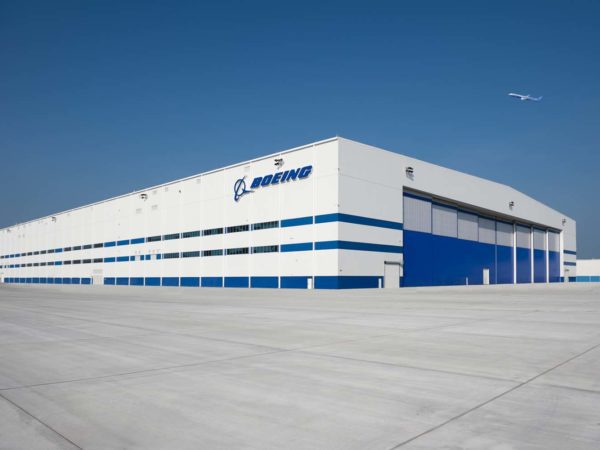 Exterior photo of Boeing Hangar