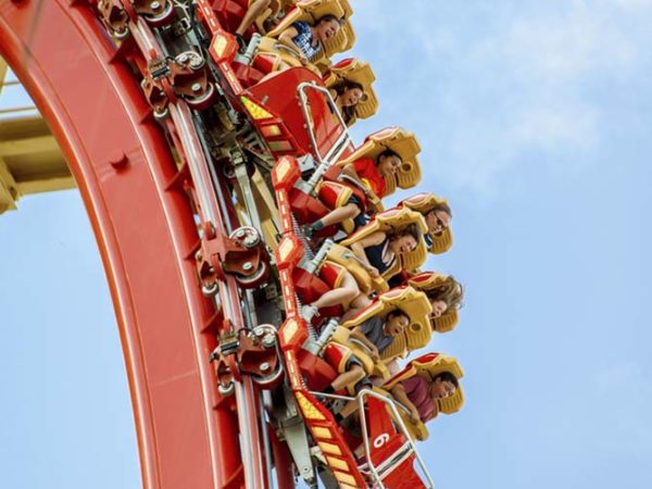 people riding the Universal Studios Florida’s Rip Ride Rockit roller coaster