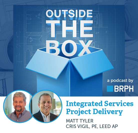 blue box with text coming out top, picture of two men